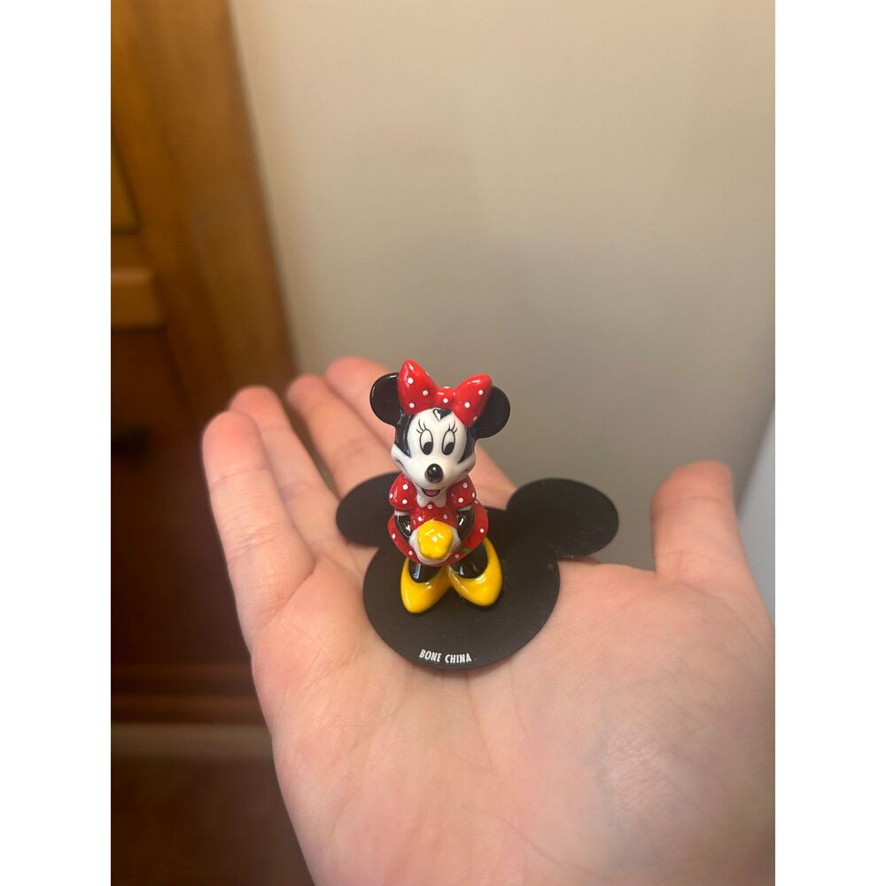Vintage Disney Parks Minnie Mouse Bone China Figurine Miniature Red Polka Dot